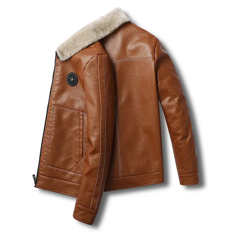 2026 Men's PU Leather Jacket Slim Fit Fur Collar Motorcycle Biker Jacket Warm Winter Coat for Men Windproof Zipper
