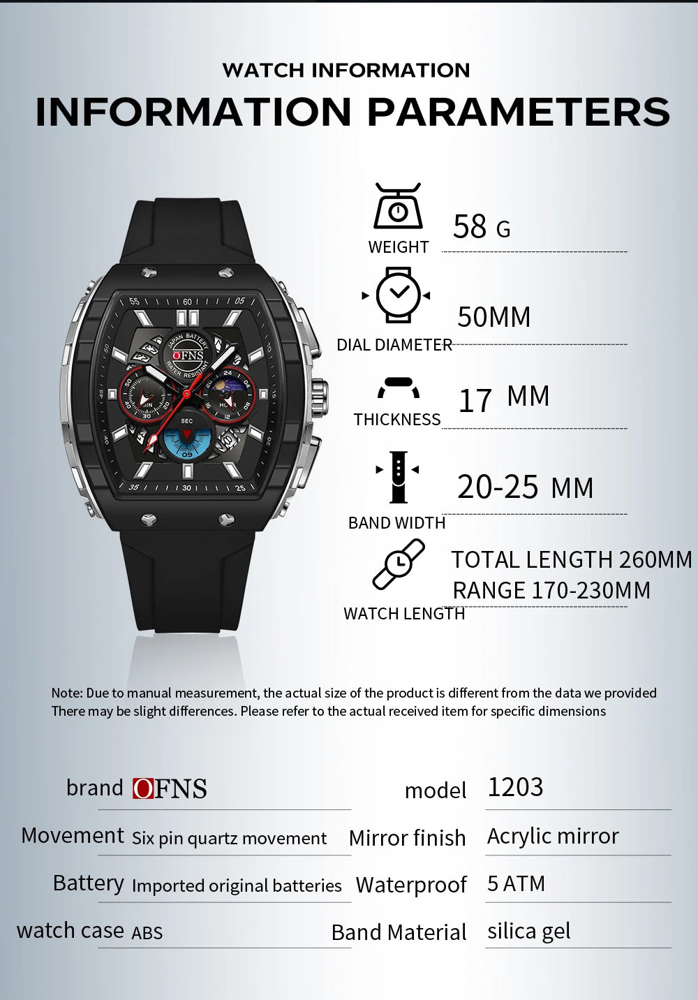OFNS Fashion Quartz Watches for Man Luminous Waterproof Chronograph Calendar Silicone Strap Outdoor Luxury Sports Men Watch