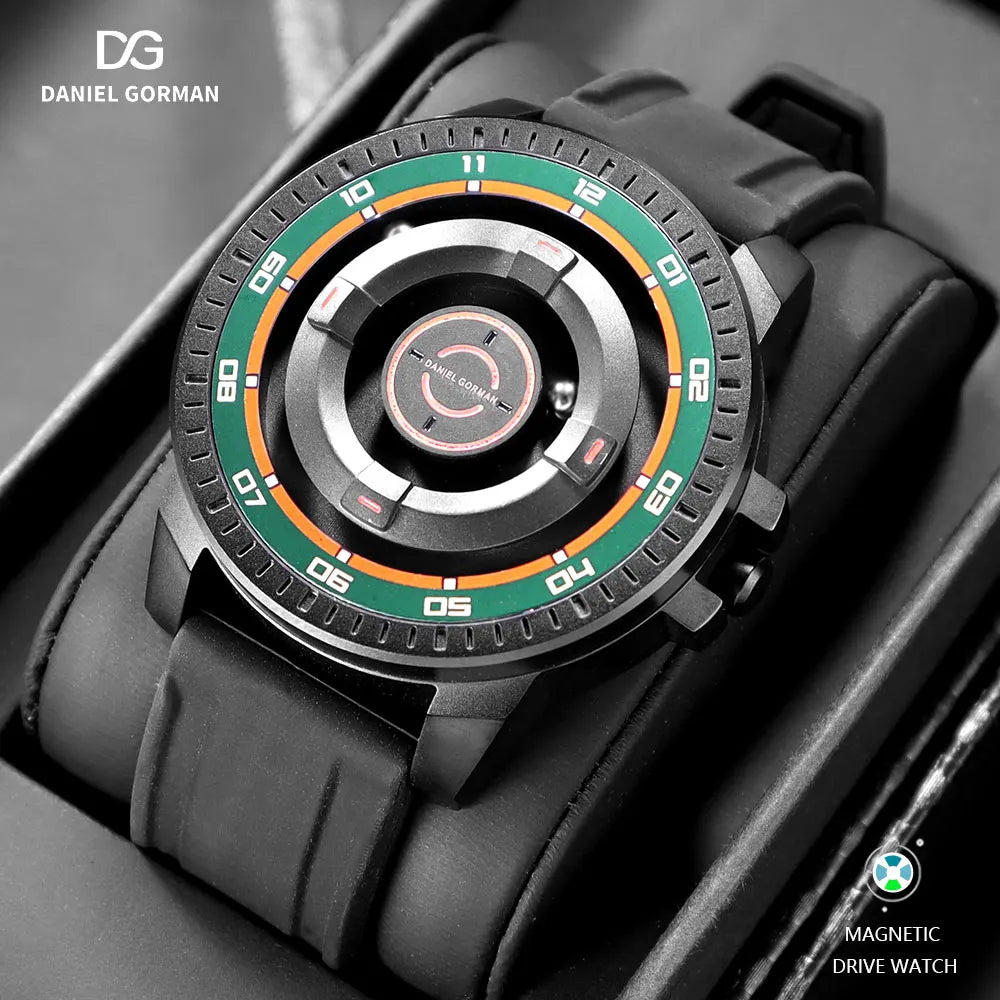 DANIEL GORMAN Magnetic Driven Watch Fashion Waterproof Quartz Watch with Black Silicone Strap Copper Case Beads Pointers DG0221
