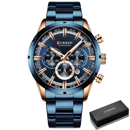 CURREN 8355 Top Brand Luxury Sports Quartz Mens Watches Full Steel Waterproof Chronograph Wristwatch Men Relogio Masculino