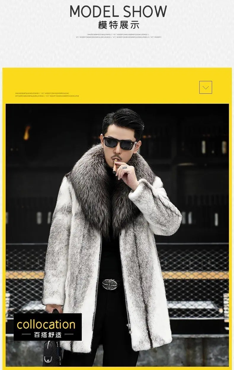 -10 degrees Celsius cold resistant and warm mink fur coat for men's winter imitation raccoon fur collar thickened fur coat
