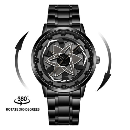 2025 New Watch Car Series Creative Rotating Quartz Movement Sports Style Black Stainless Steel Clock Men Couple Gift Wrist Watch