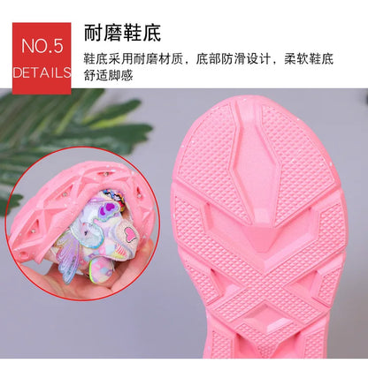 Disney Children's Sports Shoes Led Lights Sneaker Cartoon Frozen Princess  Elsa PU Leather Girls' Pink Children's Running Shoes