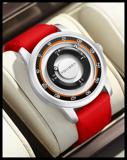 FOXBOX Unique Dial Quartz Man Watch Fashion Casual Sport Silicone Srolling Beads Clock Magnetic Force Waterproof Watches for Men