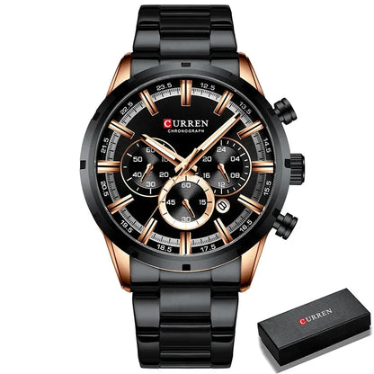 CURREN 8355 Top Brand Luxury Sports Quartz Mens Watches Full Steel Waterproof Chronograph Wristwatch Men Relogio Masculino