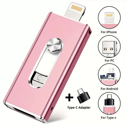 3-in-1 2TB Mobile Phone Usb Flash Drive 64g Push-pull Suitable For Apple Usb Flash Drive Large Capacity Android Computer Gift