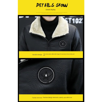 2026 Men's PU Leather Jacket Slim Fit Fur Collar Motorcycle Biker Jacket Warm Winter Coat for Men Windproof Zipper