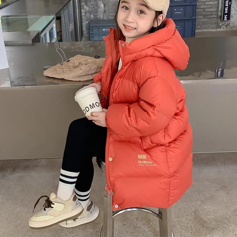 -30℃ Kids Winter Girls Padded Jackets Thick Warm Waterproof Shiny Hooded Coats Children Outerwear Clothes Teen Parka 5-14 Years