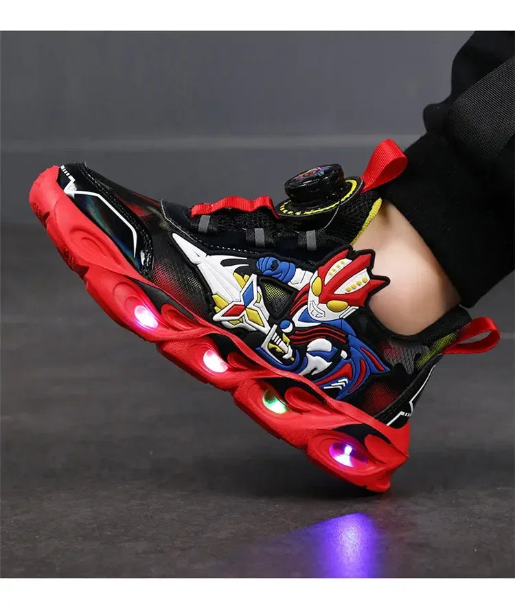 Boys Girls Sneakers Boots LED Footwear Luminous For Kids Light Button Lock Laces Shoes Cartoon Children's Baby Kids