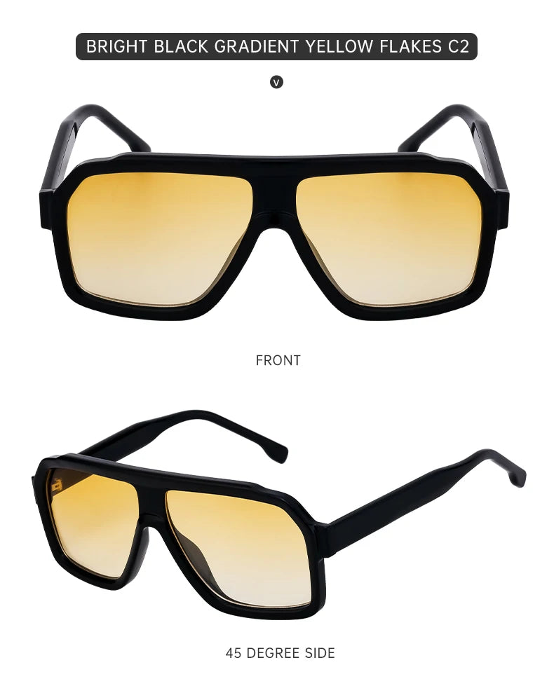 Classic Oversized Square Sunglasses Men 2024 Luxury Brand Trendy Metal Big Frame Goggles Eyewear Stylish Sun Glasses For Ladies