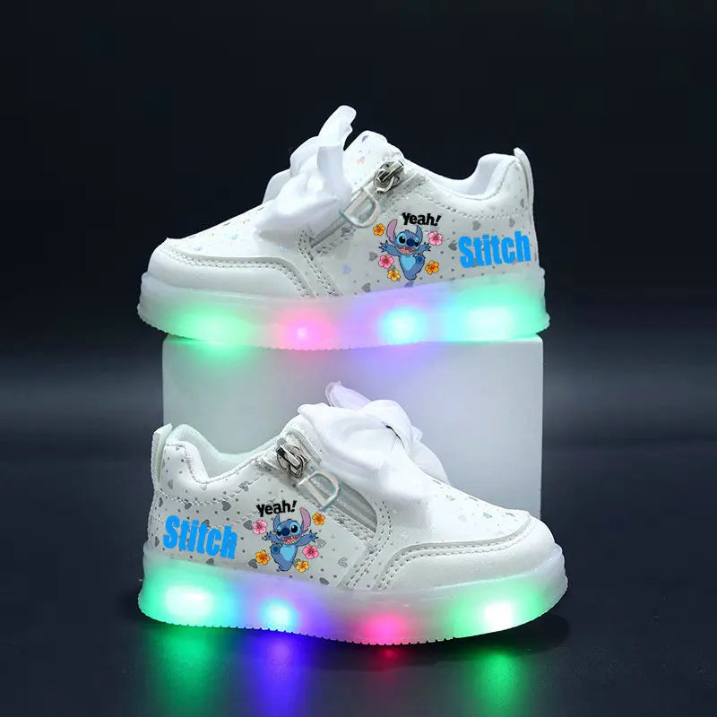 Stitch Children's Luminous Shoes LED sneakers for boys and girls Casual sports Kids Pink white toddler walking shoes Cartoon