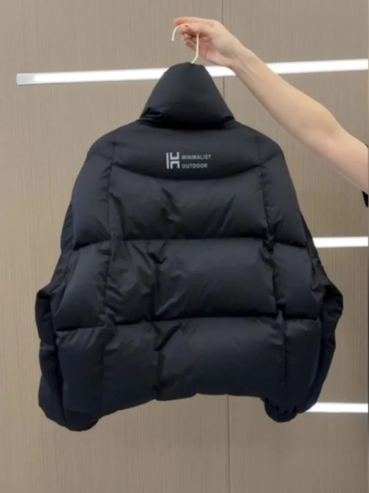 New Cotton Women Winter Warm Short Puff Jacket Korean Design Irregular Cotton Coat Trend Loose Thicken Parkas Tide Black White