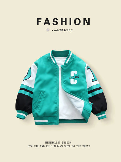 For Boys Aged 3 - 10, Trendy Solid - Color Baseball Jackets in Spring - Autumn Season