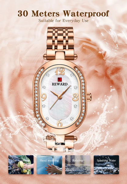 REWARD Exquisite Minimalist Women Watch Luxury Fashion Stain Steel Ladies Waterproof Quartz Wristwatch Rose Gold Female Clock