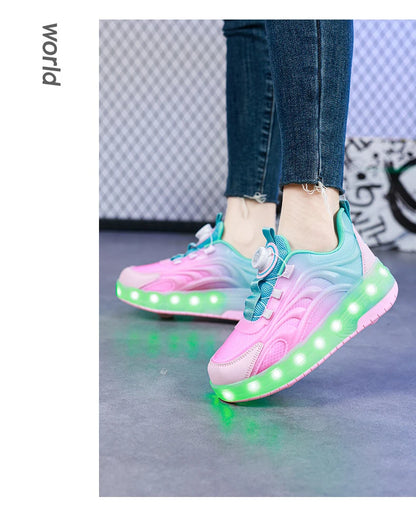 2 Wheels Children's Led Light Roller Skate Shoes Kids Boys Girls Glowing Sport Luminous Outdoor Sneakers Skateboard USB Charging