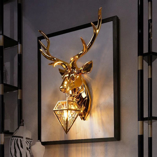 Retro Antler Wall Lamp Nordic Deer Head Resin Wall Lamp Bedroom Living Room Home Decor Wall Light Fixture Luminaria