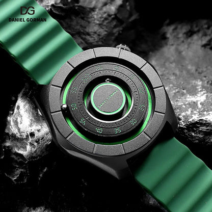 DANIEL GORMAN Sport Watch for Men Fashion Green Silicone Strap Waterproof Luminous Wristwatch with Magnetic Beads Hands DG0788