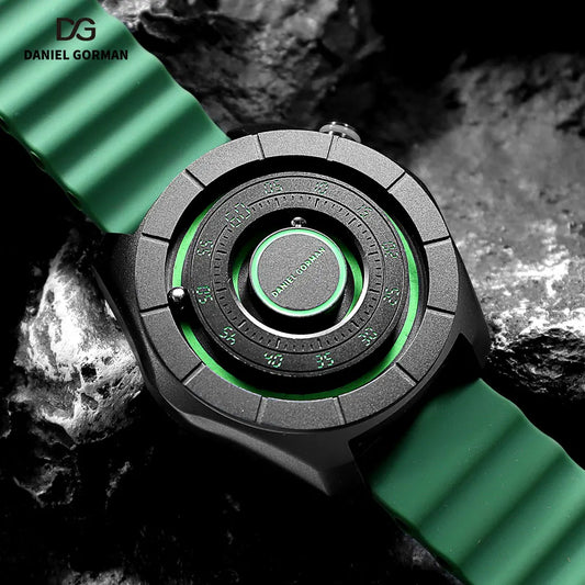 DANIEL GORMAN Sport Watch for Men Fashion Green Silicone Strap Waterproof Luminous Wristwatch with Magnetic Beads Hands DG0788