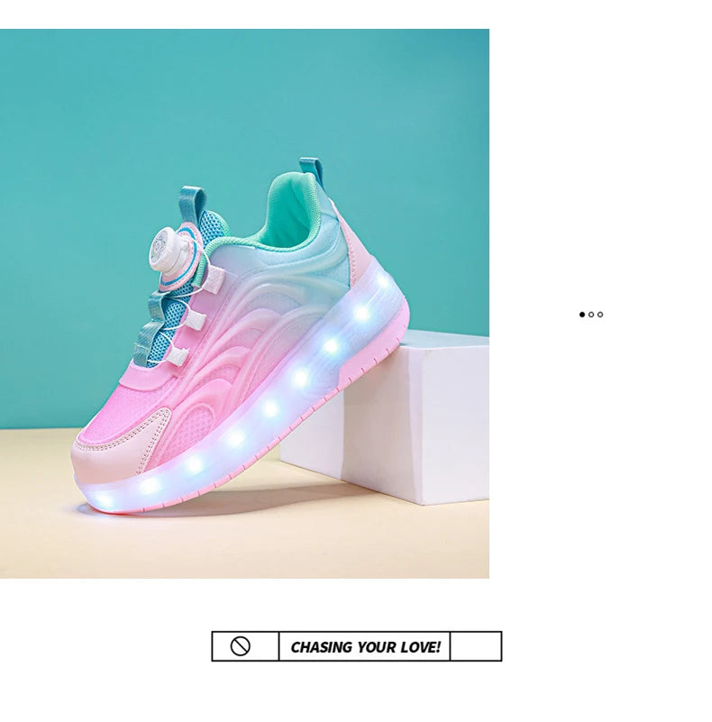 2 Wheels Children's Led Light Roller Skate Shoes Kids Boys Girls Glowing Sport Luminous Outdoor Sneakers Skateboard USB Charging