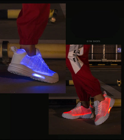 Men Fashion LED Shoes Light Up Sneakers USB Recharging Fiber OPTIC Cloth Elastic Sole Glowing Luminous Flashing Casual Shoes