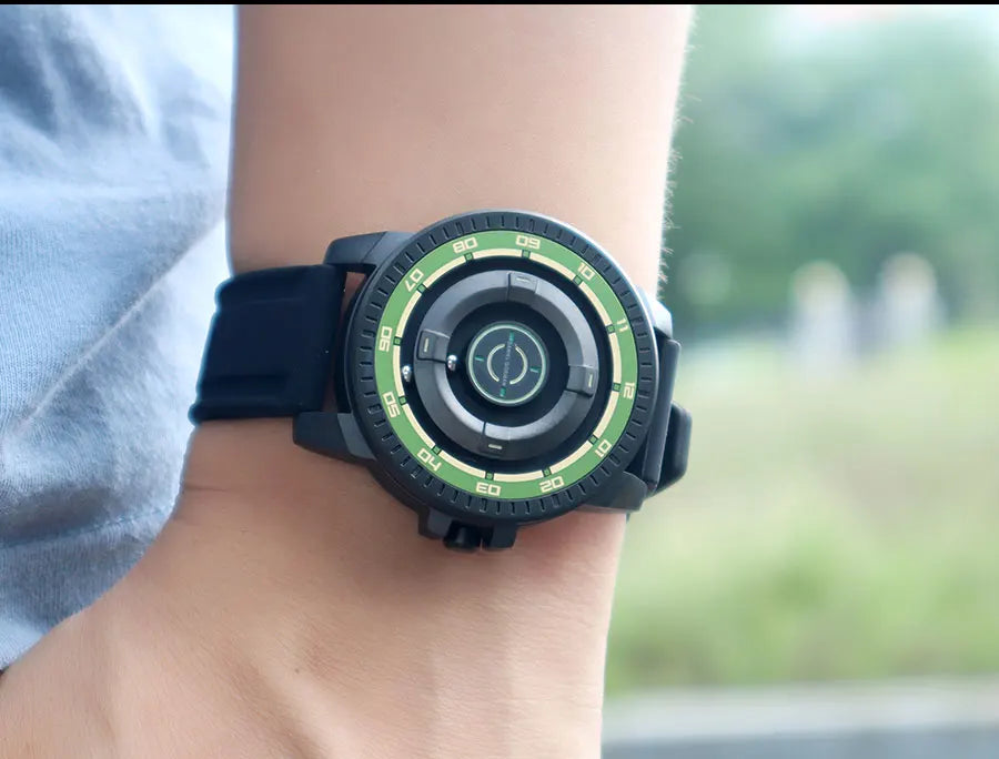 DANIEL GORMAN Magnetic Driven Watch Men Black Waterproof Stainless Steel Beads Quartz Watch with Silicone Strap DG0221 Green