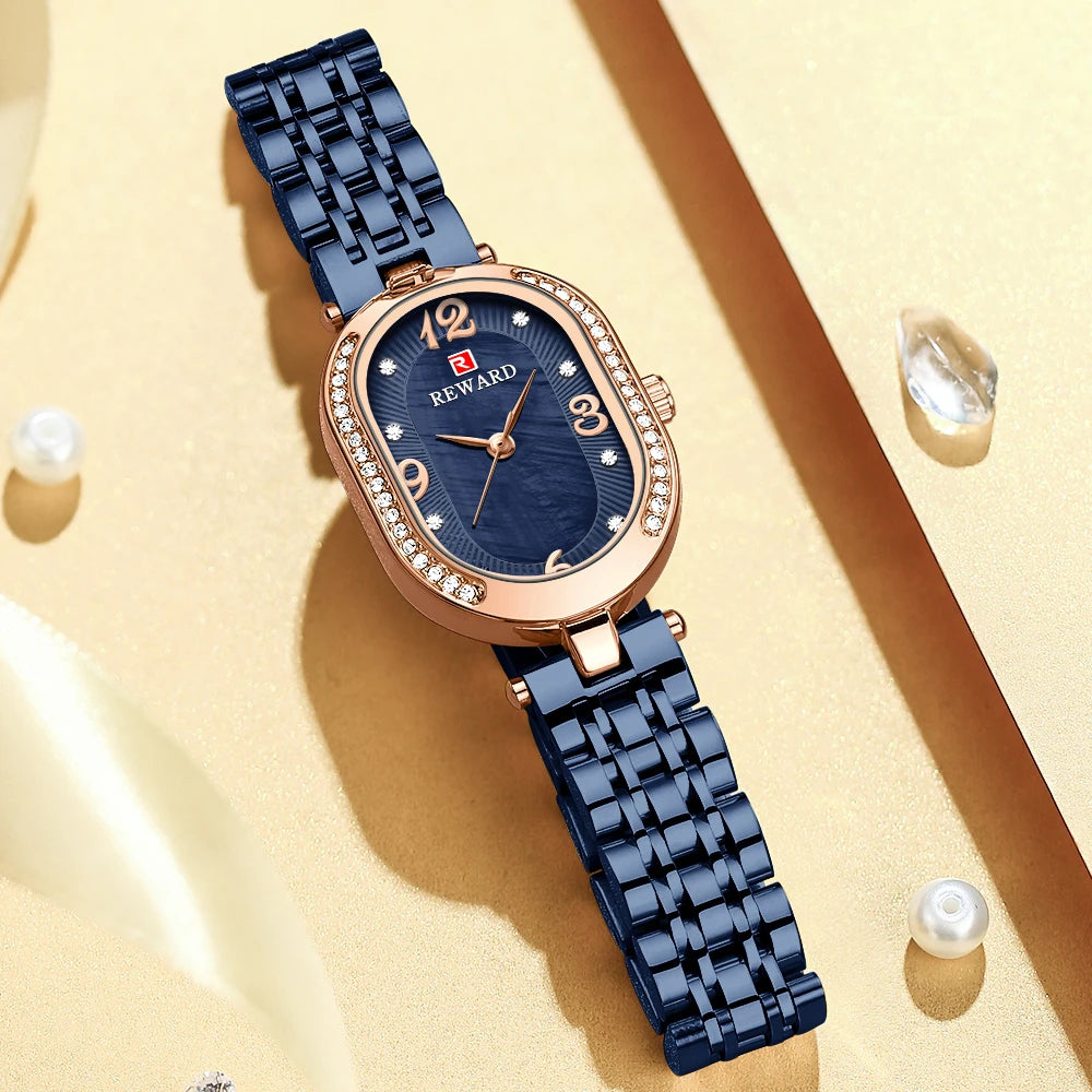 REWARD Exquisite Minimalist Women Watch Luxury Fashion Stain Steel Ladies Waterproof Quartz Wristwatch Rose Gold Female Clock