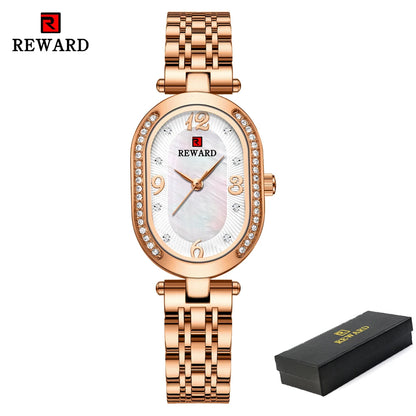 REWARD Exquisite Minimalist Women Watch Luxury Fashion Stain Steel Ladies Waterproof Quartz Wristwatch Rose Gold Female Clock