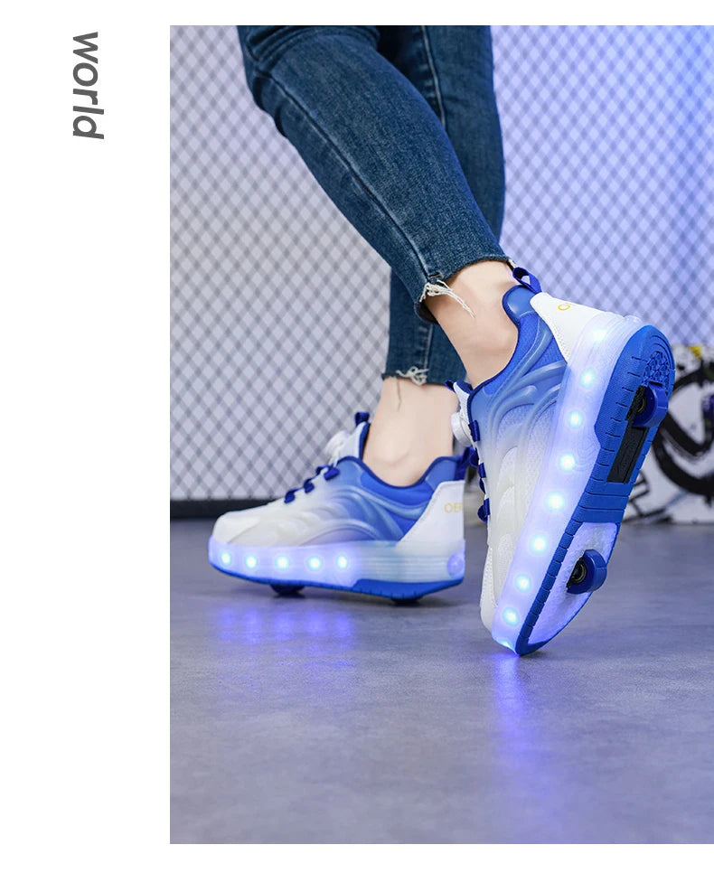 2 Wheels Children's Led Light Roller Skate Shoes Kids Boys Girls Glowing Sport Luminous Outdoor Sneakers Skateboard USB Charging