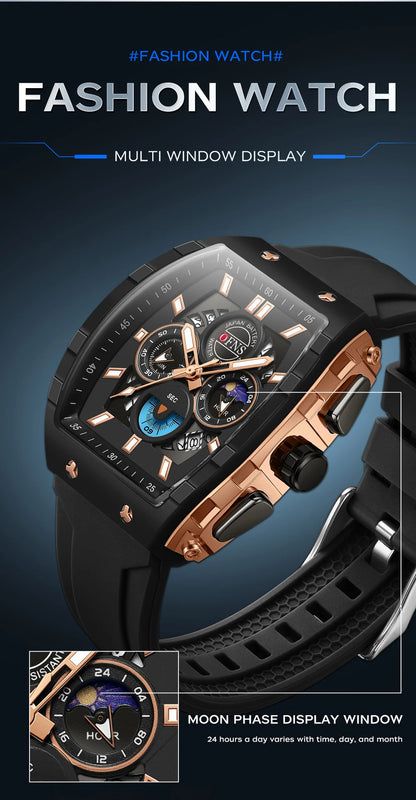 OFNS Fashion Quartz Watches for Man Luminous Waterproof Chronograph Calendar Silicone Strap Outdoor Luxury Sports Men Watch