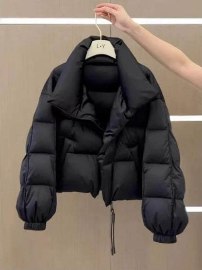 New Cotton Women Winter Warm Short Puff Jacket Korean Design Irregular Cotton Coat Trend Loose Thicken Parkas Tide Black White