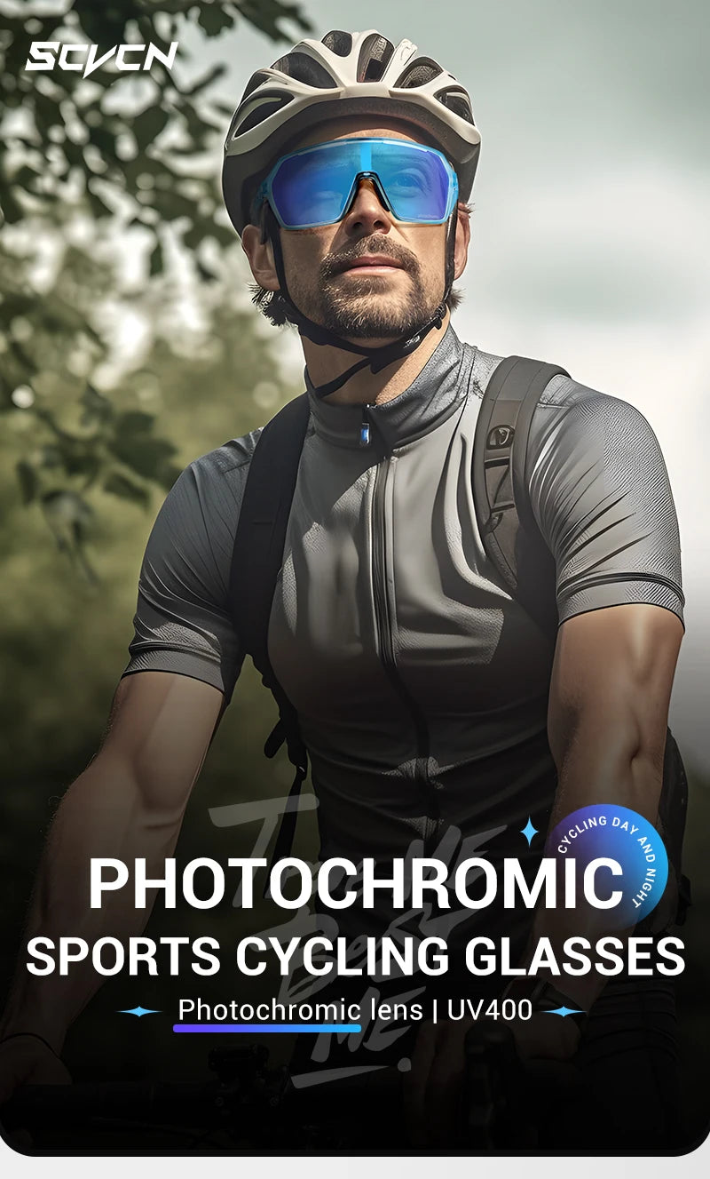 Scvcn Color Photochromic Sunglasses Cycling Glasses Sports for Men Mountain Bike Road Bicycle Fashion Eyewear Goggles UV400 MTB