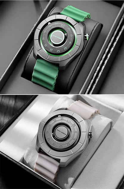 DANIEL GORMAN Magnetic Bead Pointers Quartz Watch for Men Military Sport Waterproof Luminous Wristwatch with Red Strap DG0788