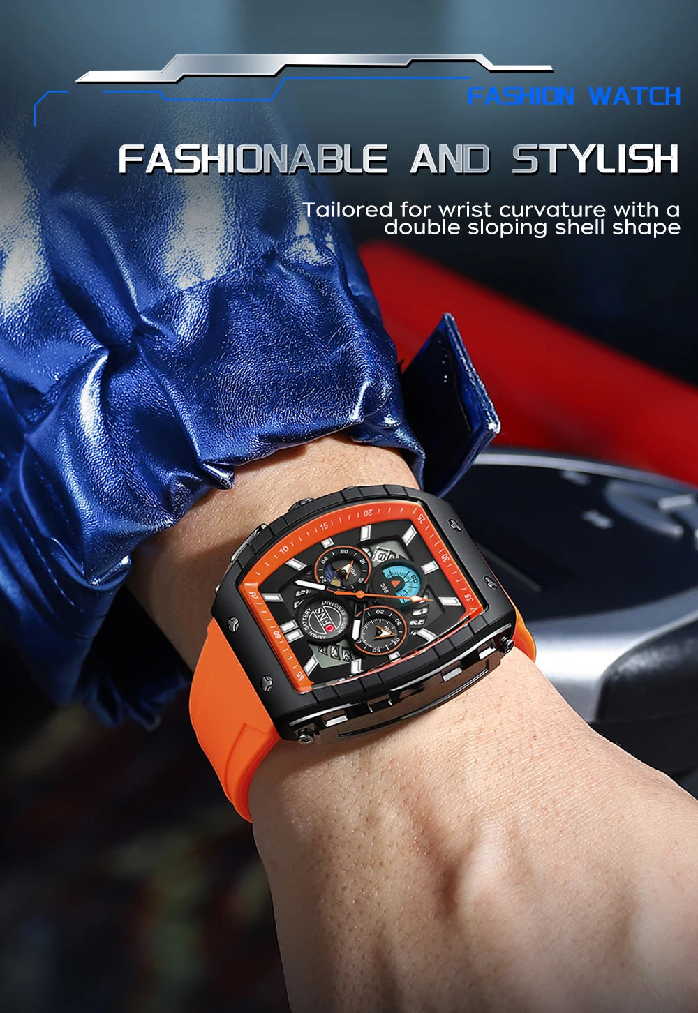 OFNS Fashion Quartz Watches for Man Luminous Waterproof Chronograph Calendar Silicone Strap Outdoor Luxury Sports Men Watch