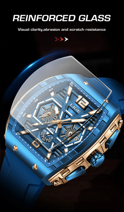 LIGE New Strong Luminous Watch For Men Fashion Military Square Watch Men Sport Chronograph Waterproof Watches Reloj Hombre+BOX