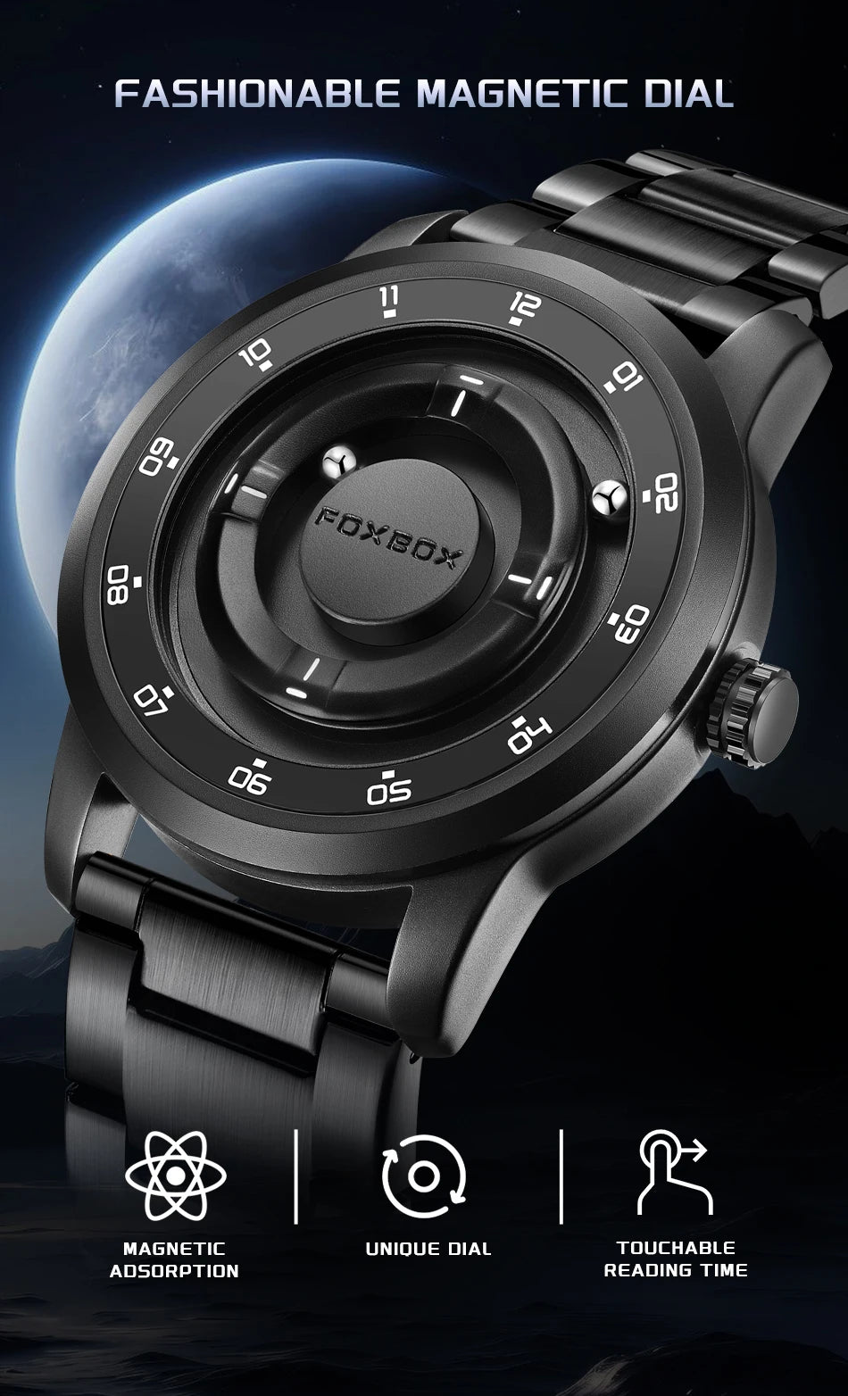 Foxbox 2025 Luxury Watches Men Creative Scrolling Beads Quartz Wristwatches Fashion Waterproof Magnetic Force Mens Watch Reloj