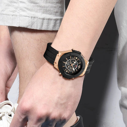 Black Silicone Mens Hand 46mm Hollowed Out Large Dial Rose Gold Fashionable Military Style Original Quartz Movement Sports Watch