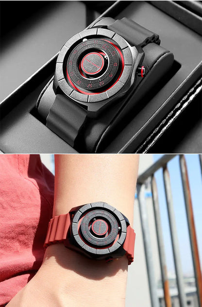 DANIEL GORMAN Sport Watch for Men Fashion Green Silicone Strap Waterproof Luminous Wristwatch with Magnetic Beads Hands DG0788