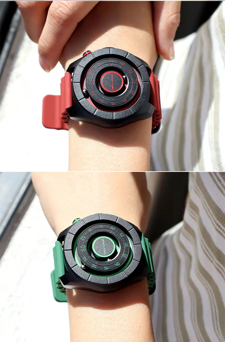 DANIEL GORMAN Magnetic Bead Pointers Quartz Watch for Men Military Sport Waterproof Luminous Wristwatch with Red Strap DG0788