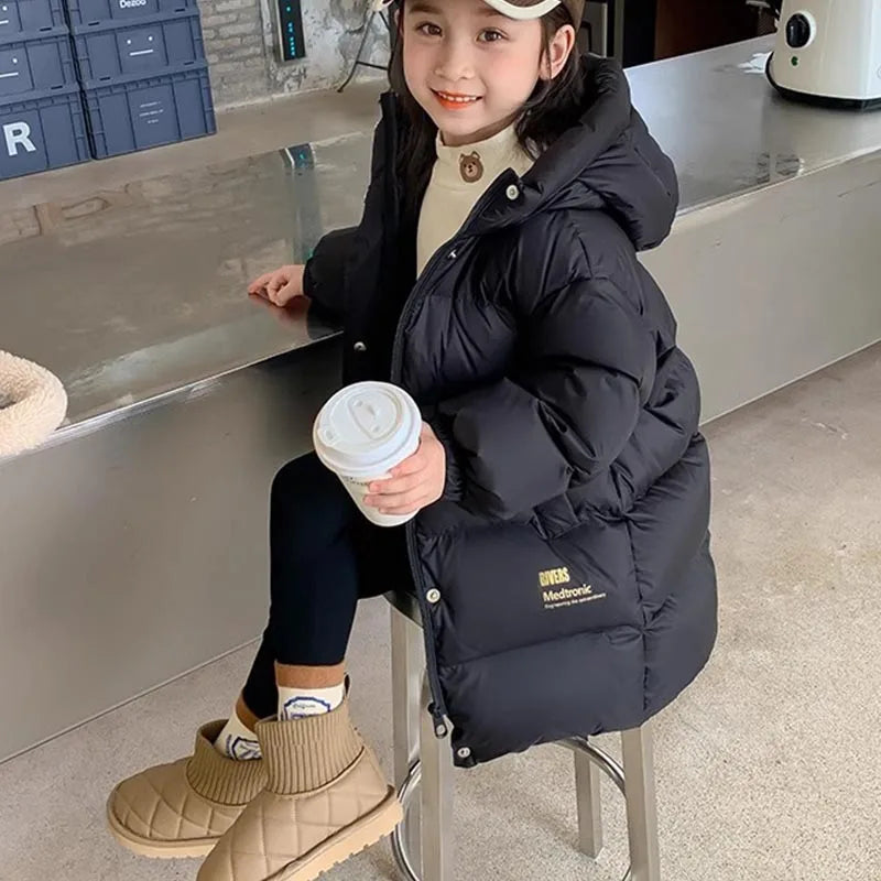 -30℃ Kids Winter Girls Padded Jackets Thick Warm Waterproof Shiny Hooded Coats Children Outerwear Clothes Teen Parka 5-14 Years