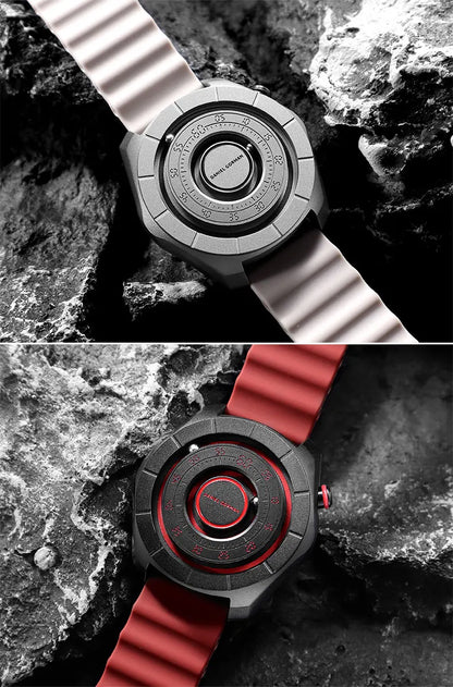 DANIEL GORMAN Magnetic Bead Pointers Quartz Watch for Men Military Sport Waterproof Luminous Wristwatch with Red Strap DG0788