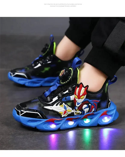 Boys Girls Sneakers Boots LED Footwear Luminous For Kids Light Button Lock Laces Shoes Cartoon Children's Baby Kids