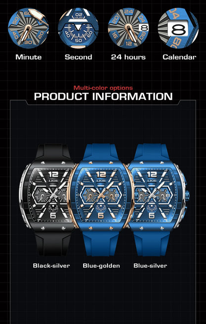 LIGE New Strong Luminous Watch For Men Fashion Military Square Watch Men Sport Chronograph Waterproof Watches Reloj Hombre+BOX