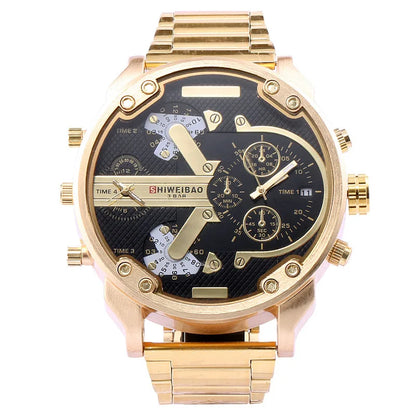 Mens Watches Top Brand Luxury Steel Band Dual Time Watch for Men Large Dial Quartz Wristwatches Relogio Masculino Drop Shipping