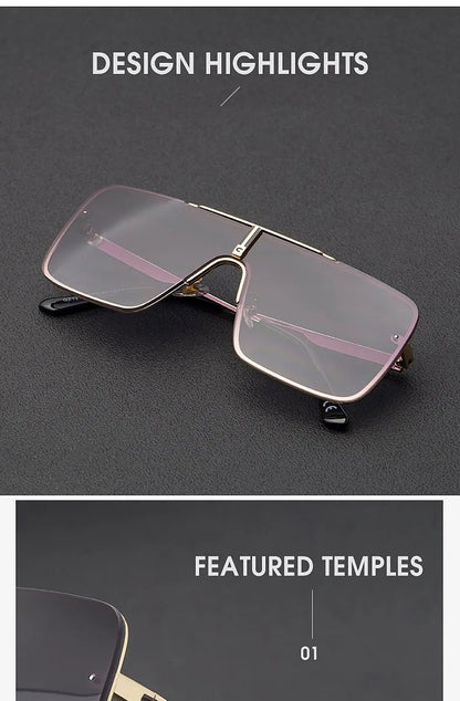 Fashion Oversized Square Sunglasses For Men Big Frame 2025 Luxury Brand Design Metal Frame Sun Glasses Man Retro Shades Eyewear