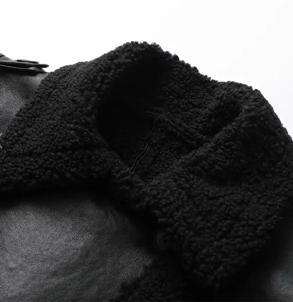 Faux Fur Leather Long Jacket Women Lapel Long Sleeve Belt Thicken Female Coats Winter Fashion Street Patchwork Lady Outwear