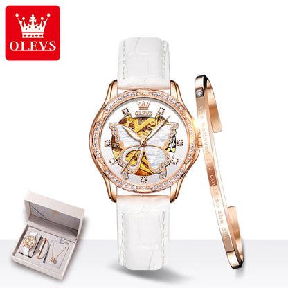 OLEVS 6622 Women's Watch Butterfly Dial Luxury Waterproof Mechanical Watch For Women Hollow Ceramic Strap Automatic Wristwatch
