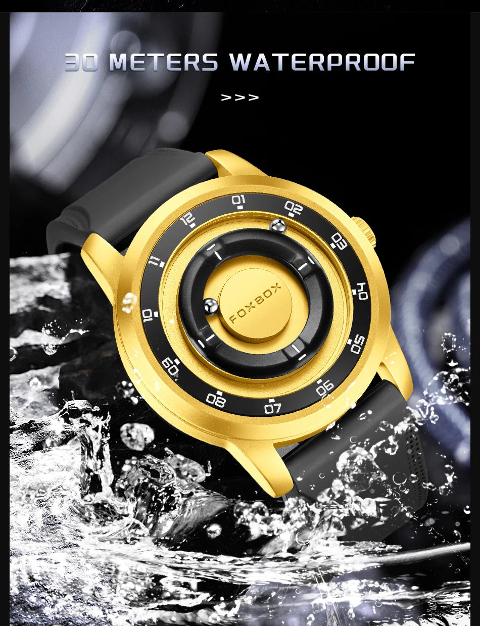FOXBOX Unique Dial Quartz Man Watch Fashion Casual Sport Silicone Srolling Beads Clock Magnetic Force Waterproof Watches for Men