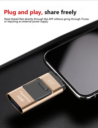 3-in-1 2TB Mobile Phone Usb Flash Drive 64g Push-pull Suitable For Apple Usb Flash Drive Large Capacity Android Computer Gift