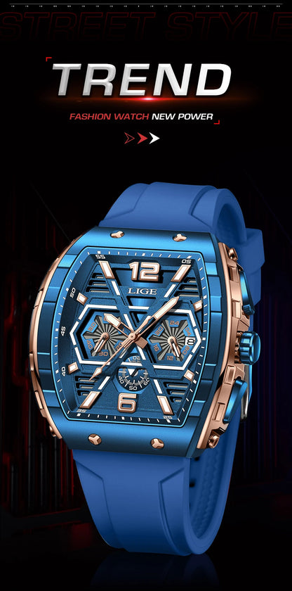 LIGE New Strong Luminous Watch For Men Fashion Military Square Watch Men Sport Chronograph Waterproof Watches Reloj Hombre+BOX