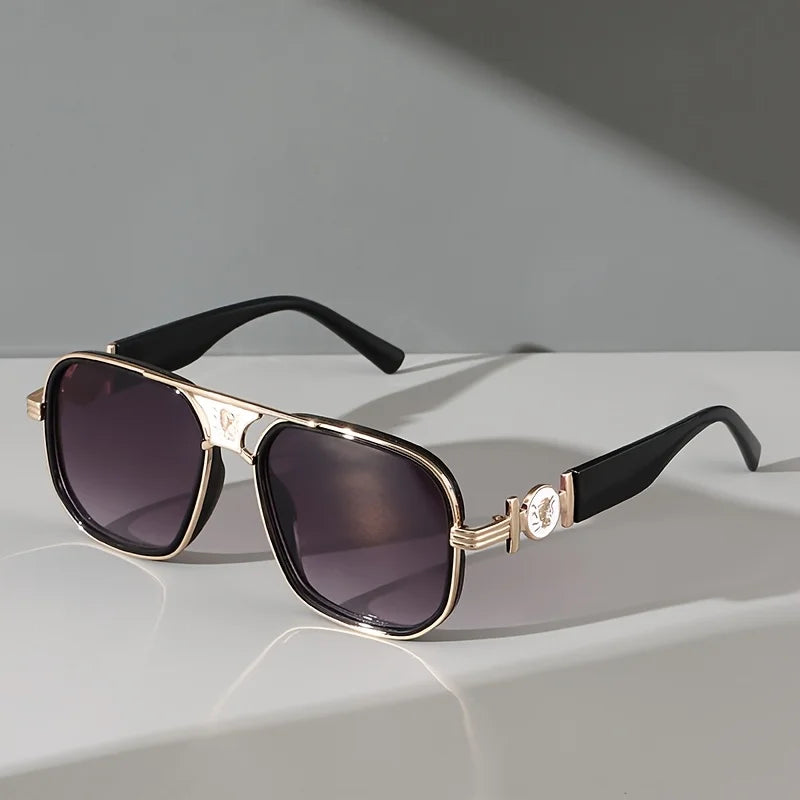 Fashion Super Large Retro Gradient Color Metal Double Bridge Sunglasses, with Snake Head Decoration, Futureist Y2K Style